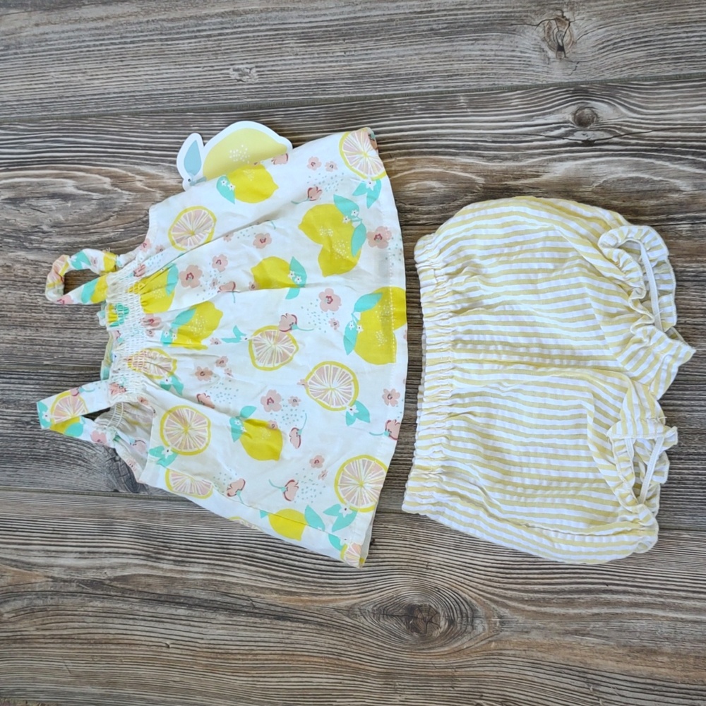 New CJP Baby Lemon Flower Striped Print Pattern Two Piece Set Top & Diaper Cover